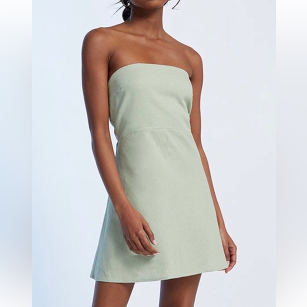 PacSun sage green linen strapless dress